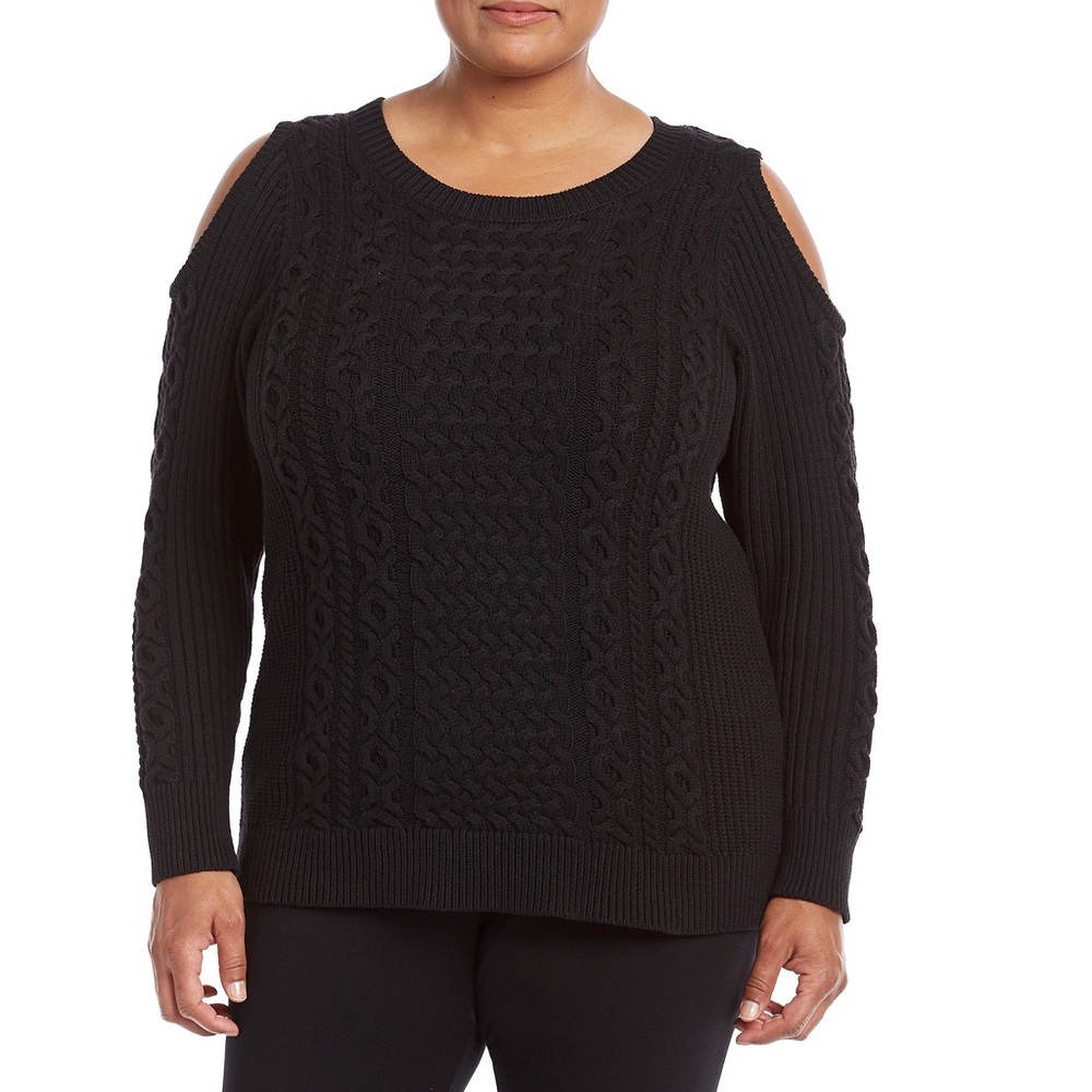 Ruff Hewn Cold Shoulder Cable Knit Sweater